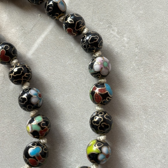 Sale! Vintage Cloisonné statement beaded necklace black bead statement jewelry - Picture 5 of 9